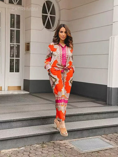 Satin Printed Shirt & Pants Co-ord Sets