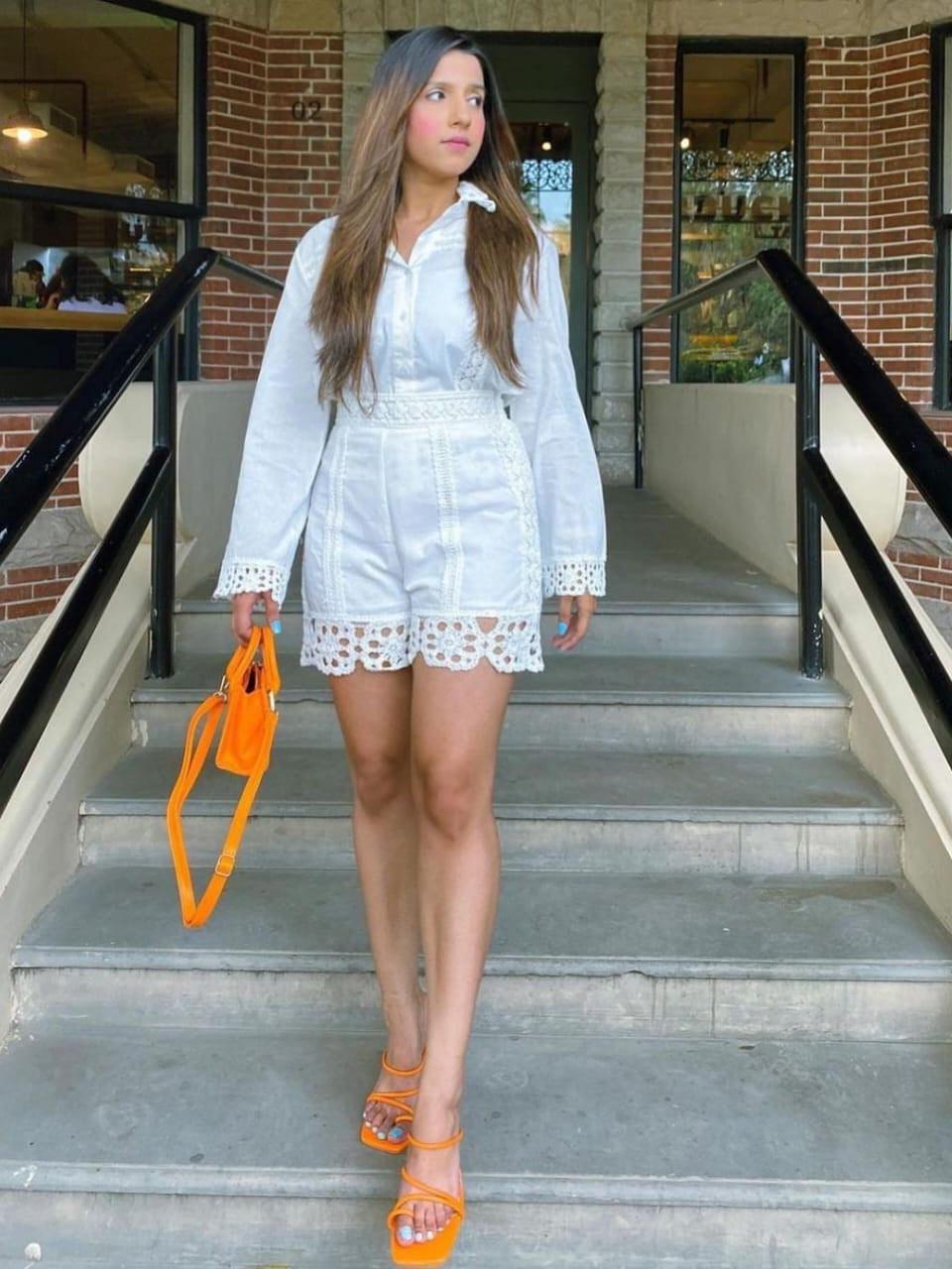 White Crochet Shirt and Shorts Coord Set