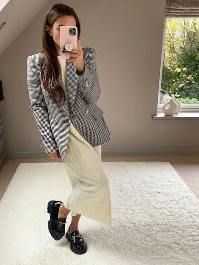 Black Houndstooth Casual Blazer