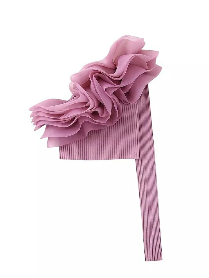 One Shoulder Ruffles Crop Top