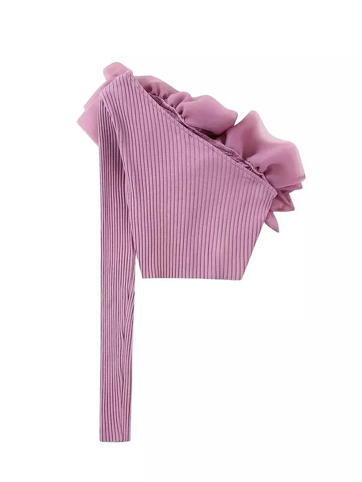 One Shoulder Ruffles Crop Top