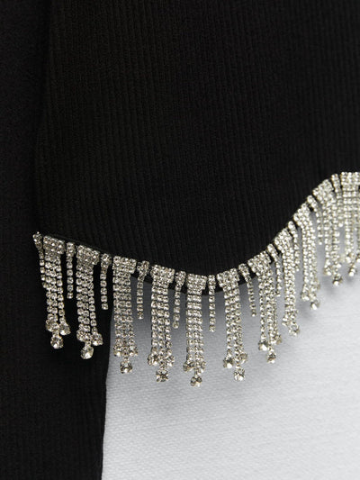 Full Sleeves Rhinestone Tassel Crop Top