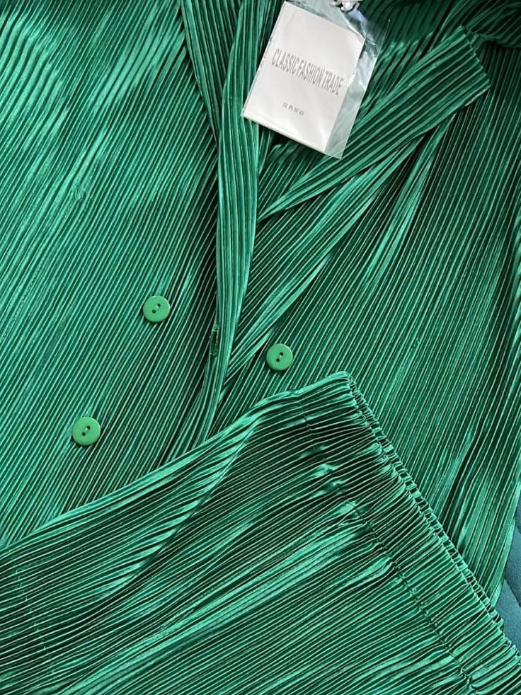 Pleated Blazer & Pants Co-ord Set