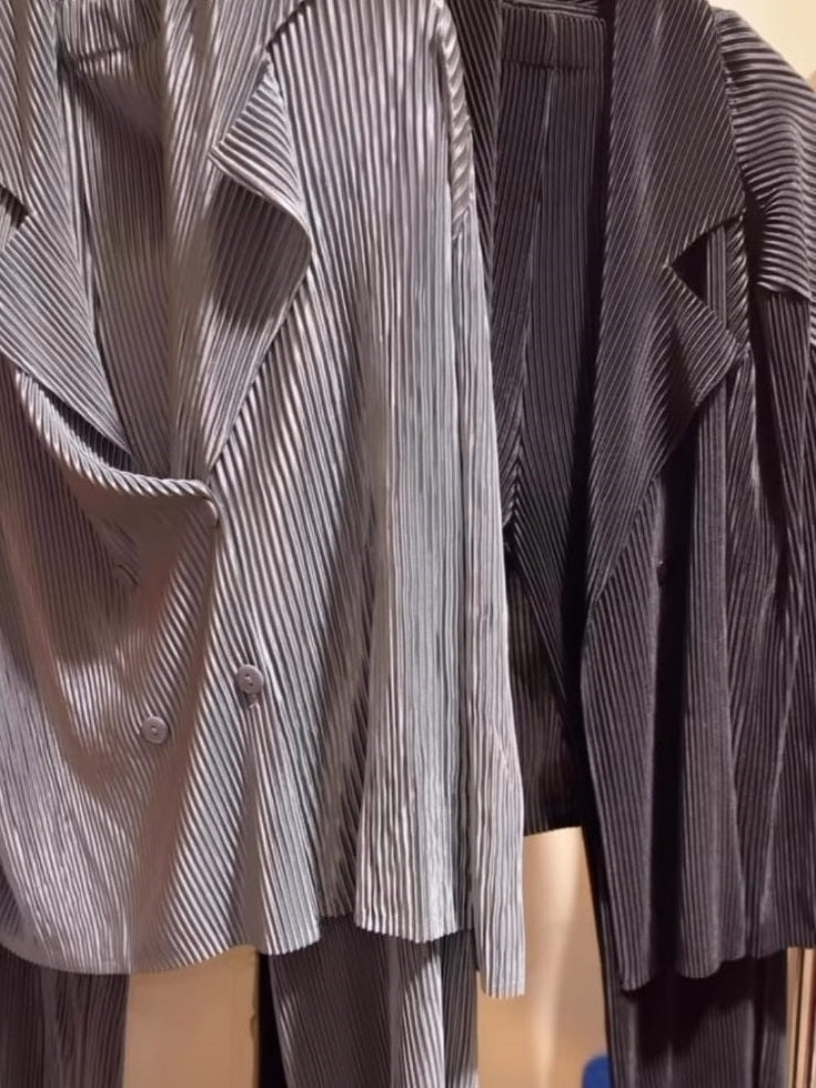 Pleated Blazer & Pants Co-ord Set