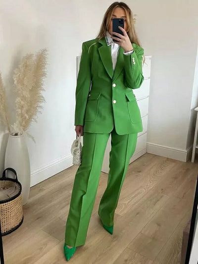 Green Blazer Suit & Pants Co-Ord Set