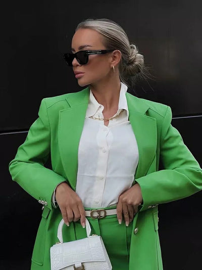 Green Blazer Suit & Pants Co-Ord Set