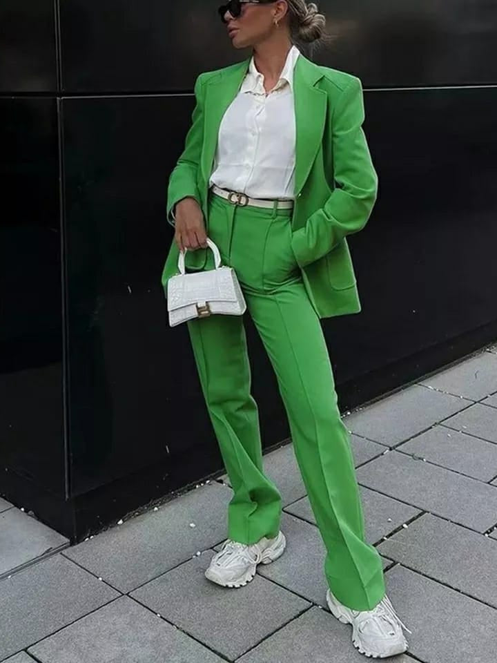 Green Blazer Suit & Pants Co-Ord Set