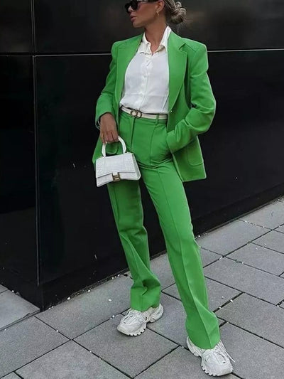 Green Blazer Suit & Pants Co-Ord Set