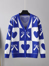 V Neck Knot Print Sweater Jacket - Winter