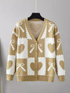 V Neck Knot Print Sweater Jacket - Winter