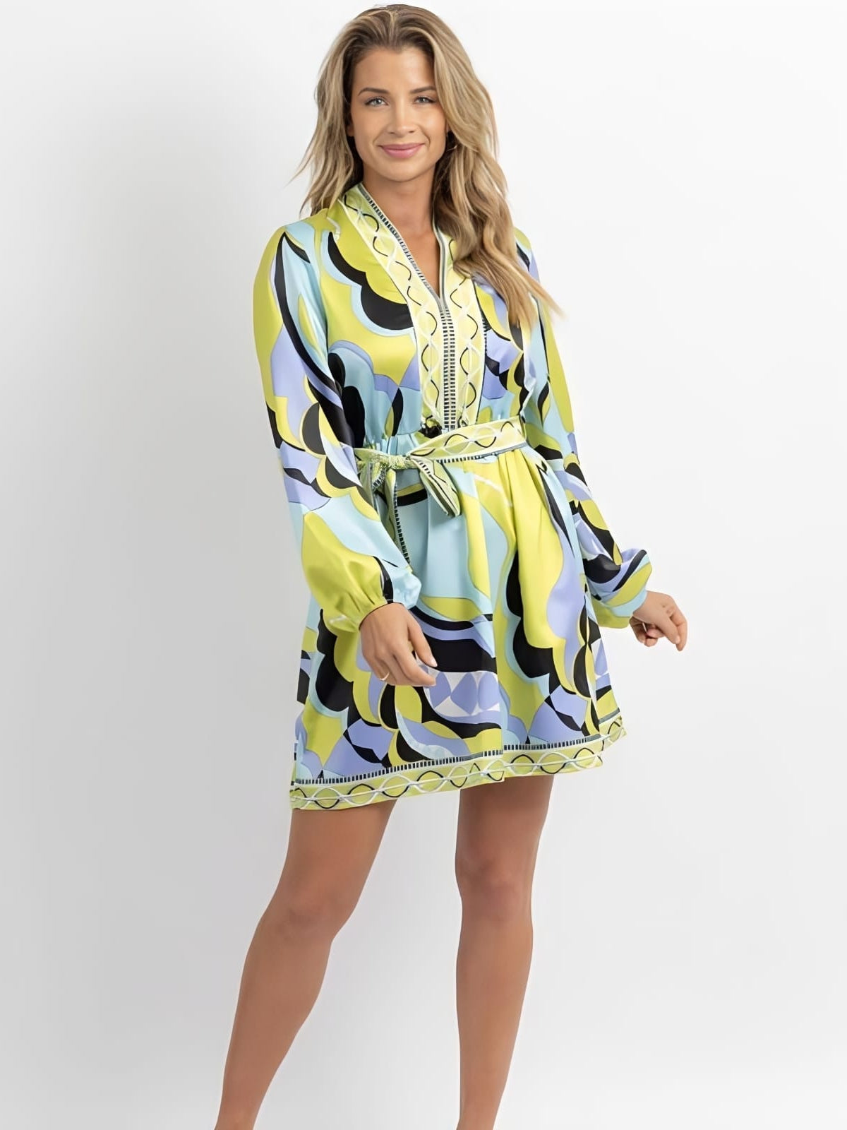 Floral Print Short Dress with Belt