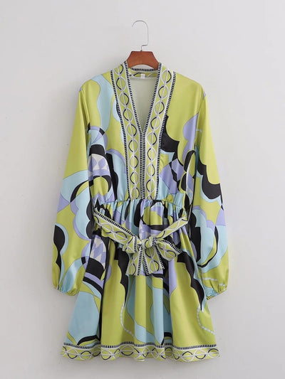 Floral Print Short Dress with Belt