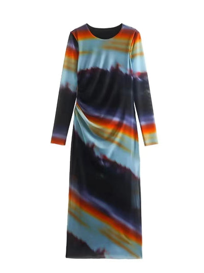 Mesh Sleeves Long Dress