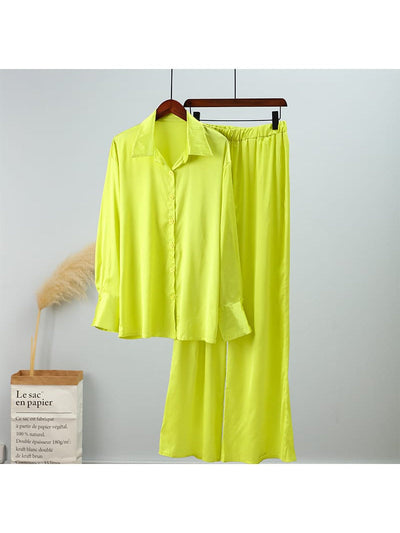 Yellow Satin Shirt & Pants Coord Set