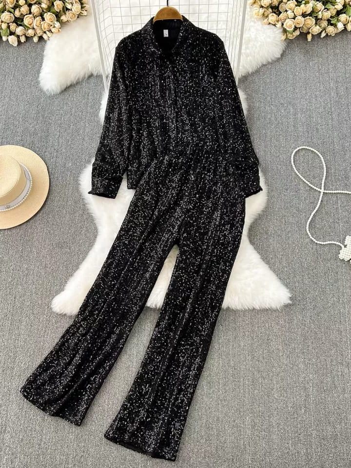Sequins Shirt & Pants Coord Set