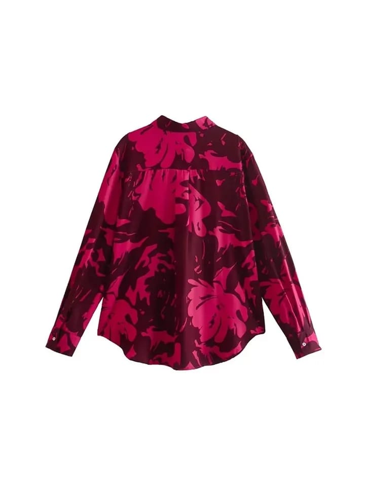 Red Paint Print Satin Shirt