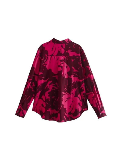 Red Paint Print Satin Shirt