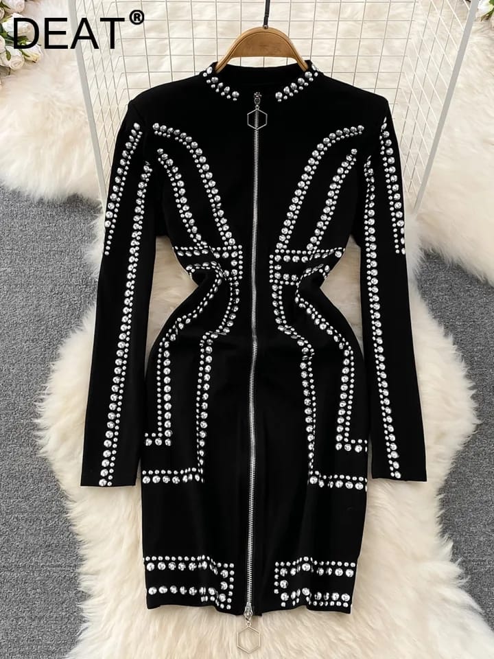 Rivet Buttons Black Dress