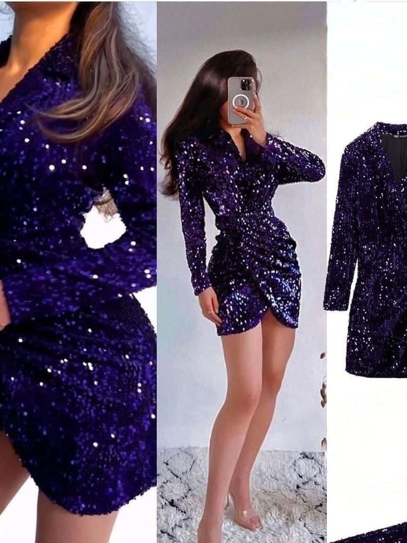 Black Purple Sequins Dress
