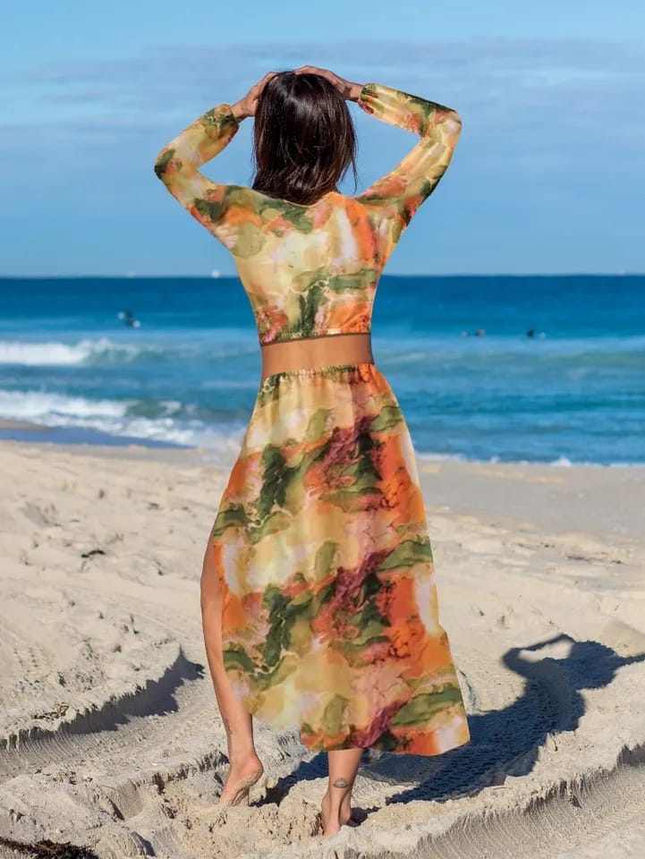 Tie & Dye Print Cutout Hollow Dress