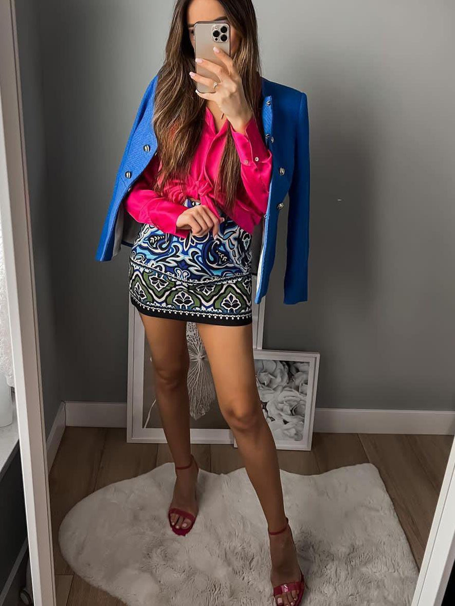 Satin Shirt & Short Skirt Coord Set