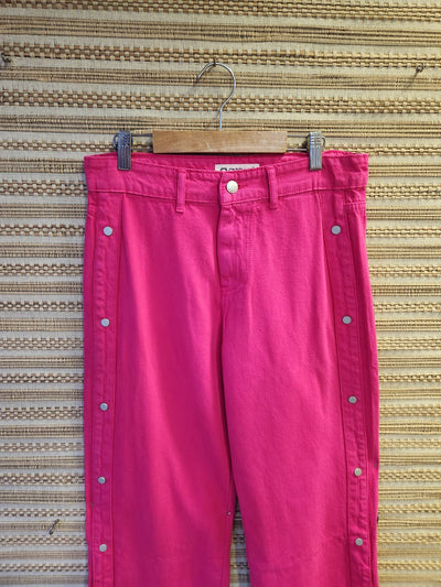 Fuchsia Pink High Waist WIde Leg Denim Button Pants