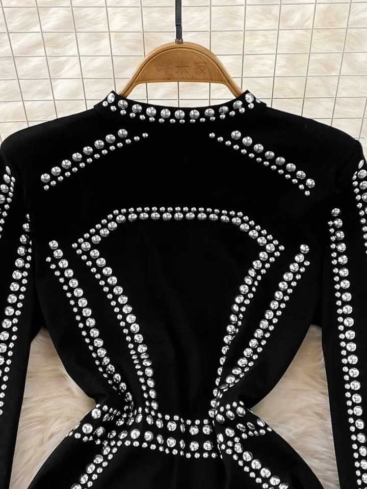 Rivet Buttons Black Dress