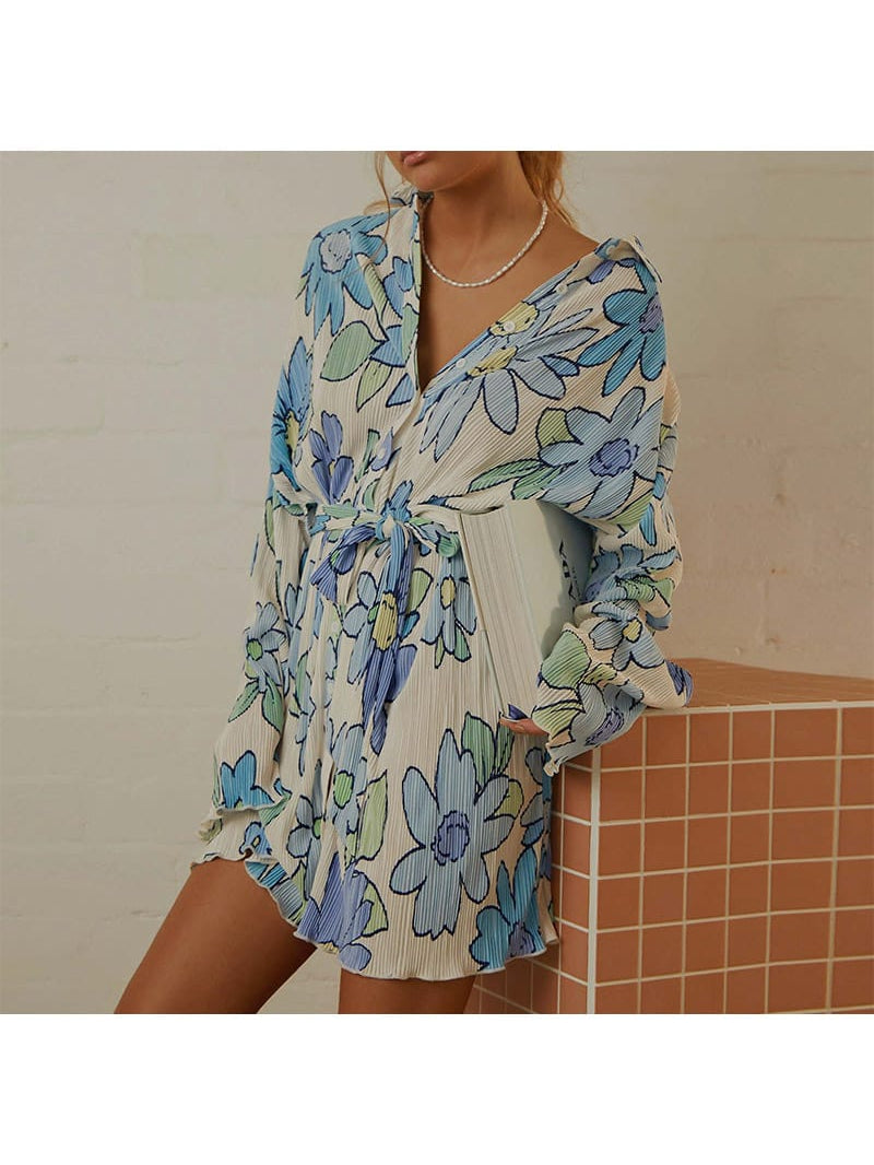 Floral Print Pleated Dress