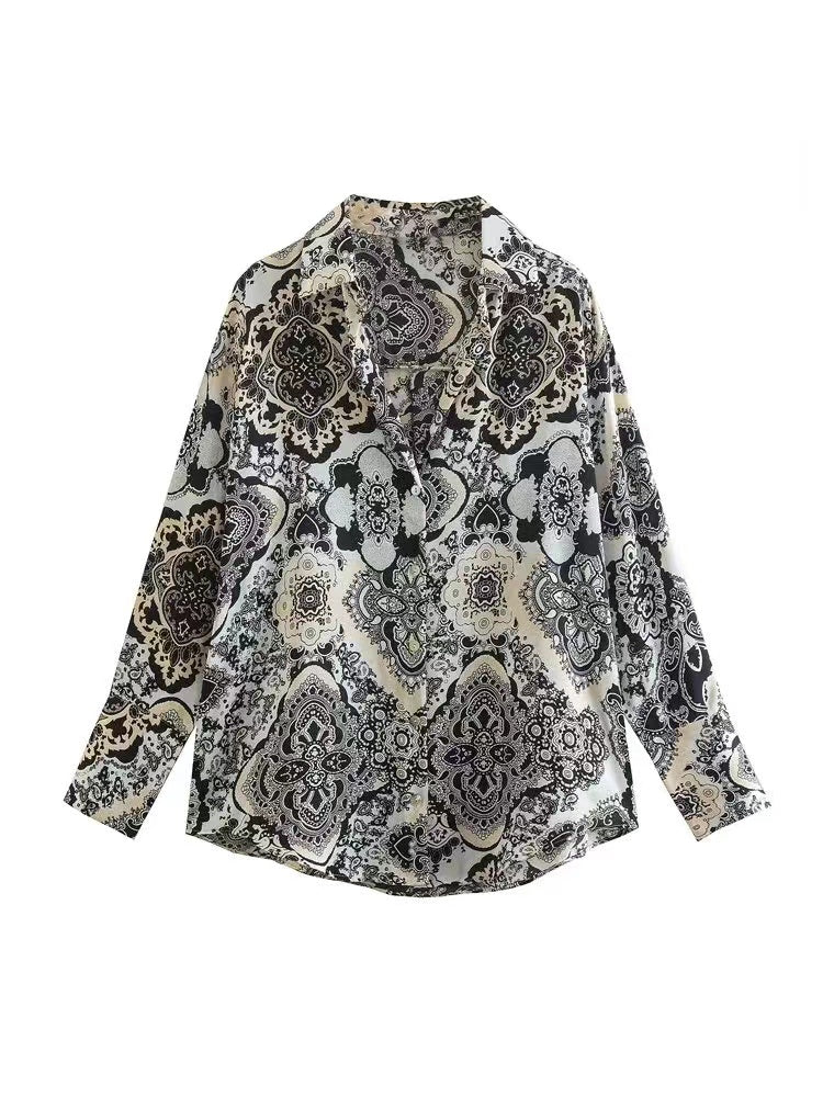 Abstract Print Satin Shirt
