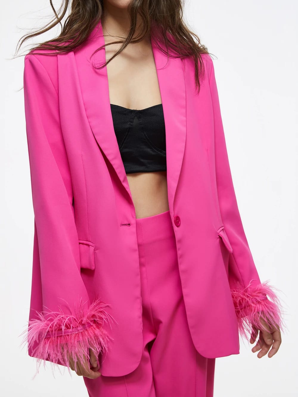 Feather Sleeves Blazer & Pants Coord Set