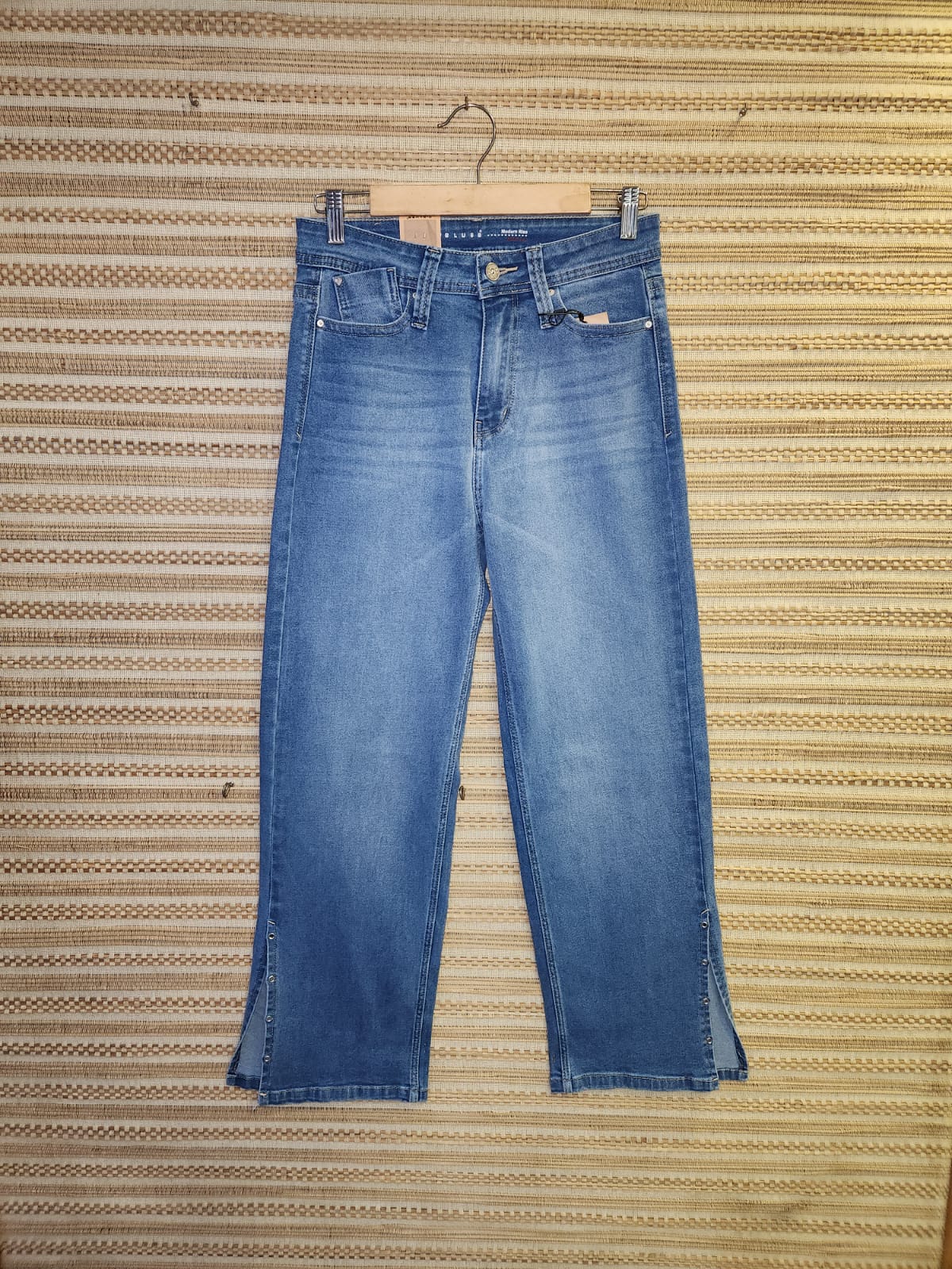 Blue High Waist Wide Leg Side Cut Denim Pants