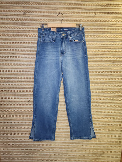 Blue High Waist Wide Leg Side Cut Denim Pants