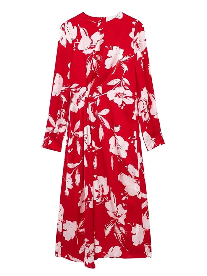 Red Floral Print Long Dress