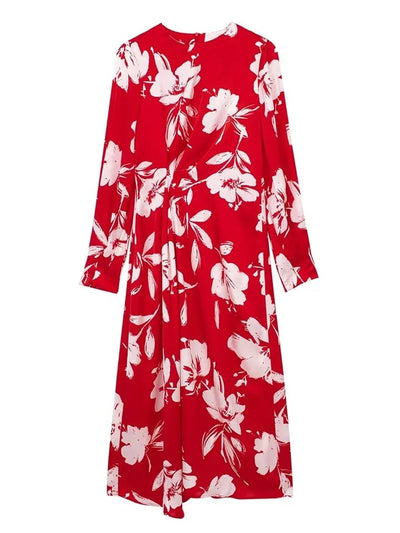 Red Floral Print Long Dress