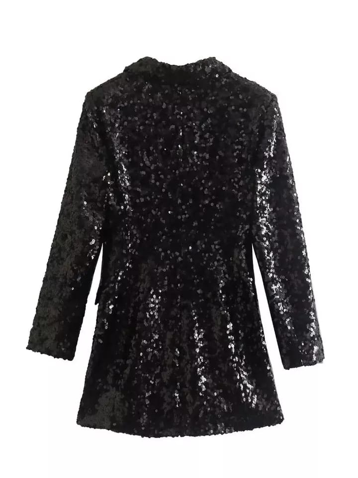Black Sequins Blazer & Pants Coord Set