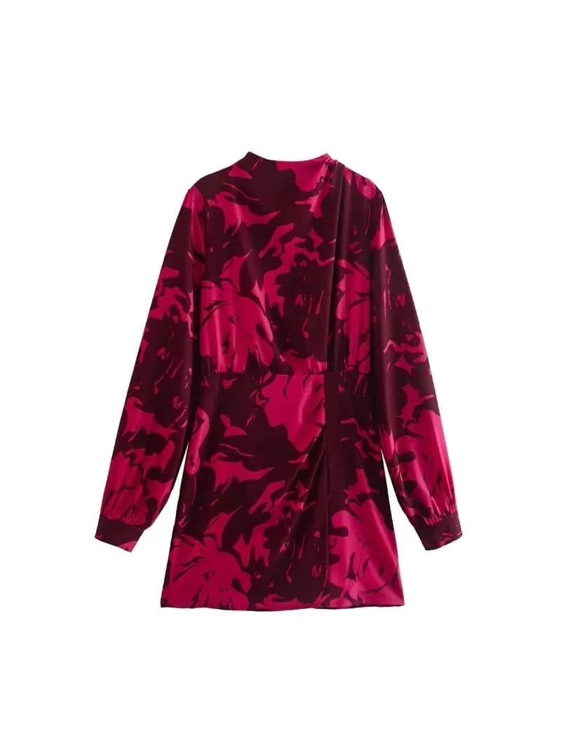 Red Flower Print Short Dress