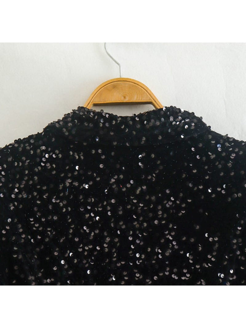 Black Sequins Blazer & Pants Coord Set