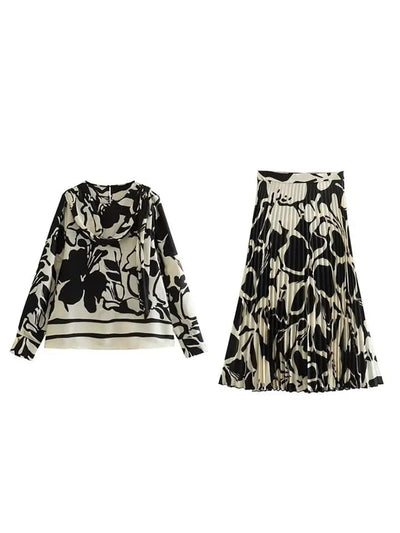 Black Floral Print Top & Skirts Coord Set