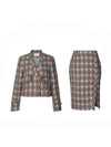 V Neck Tweed Blazer & Slit Skirt Coord Set