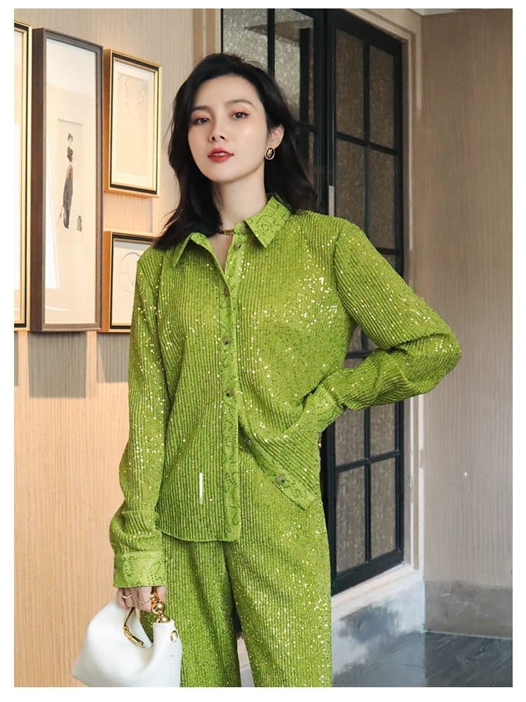 Sequins Shirt & Pants Coord Set
