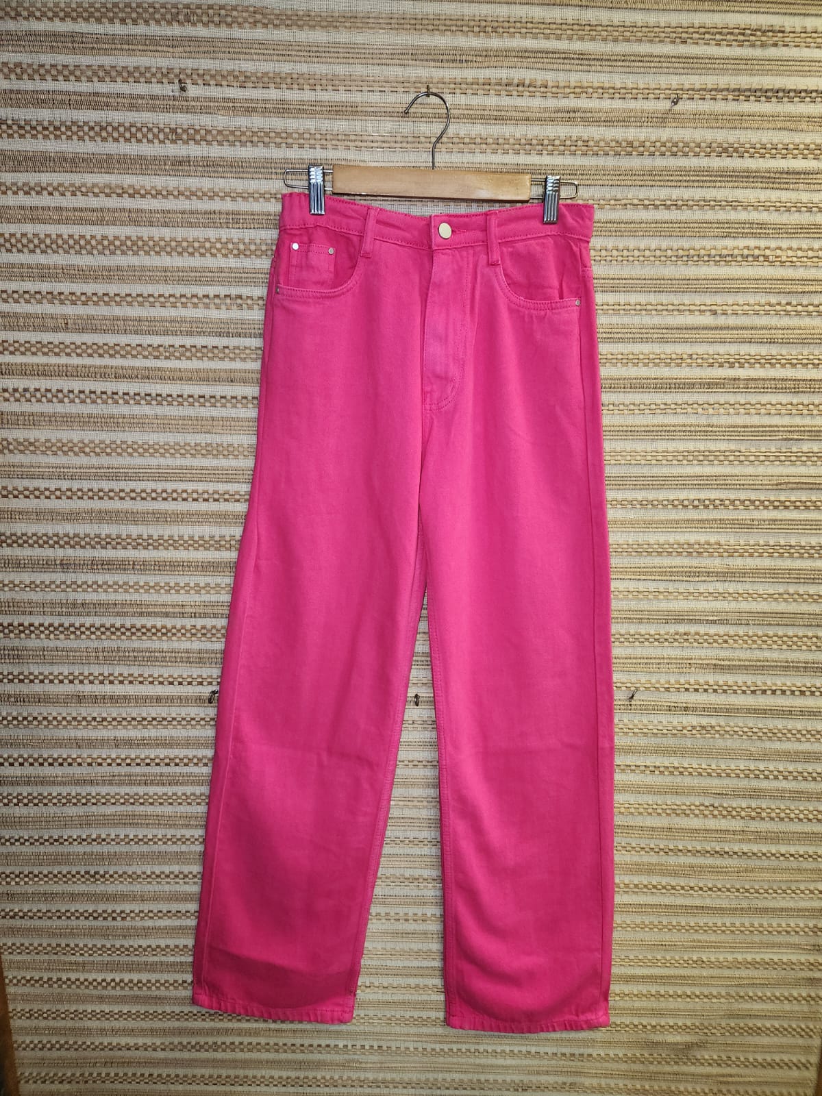 Fuchsia Pink Wide Leg Denim Pants