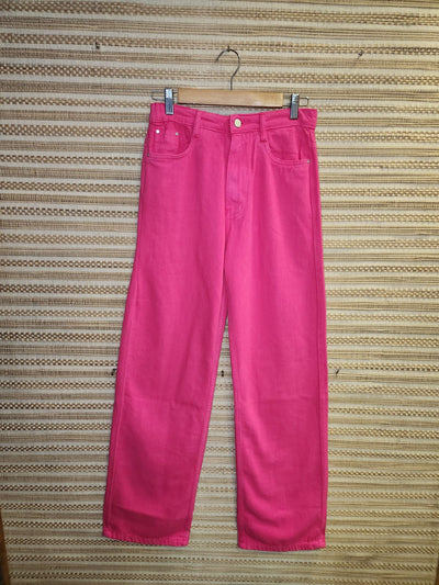 Fuchsia Pink Wide Leg Denim Pants
