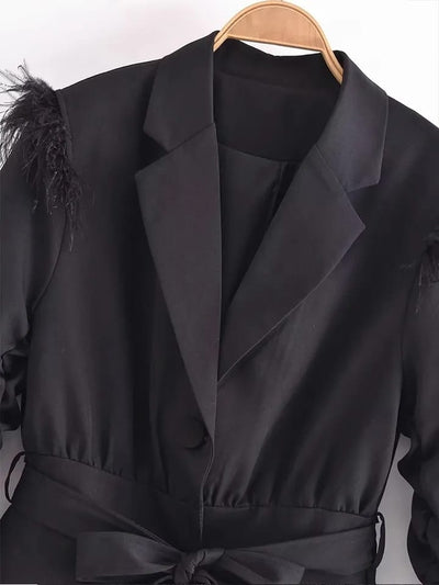 Black Feather Sleeves Blazer Dress
