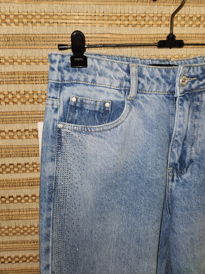 Blue High Waist Wide Leg Denim Pants