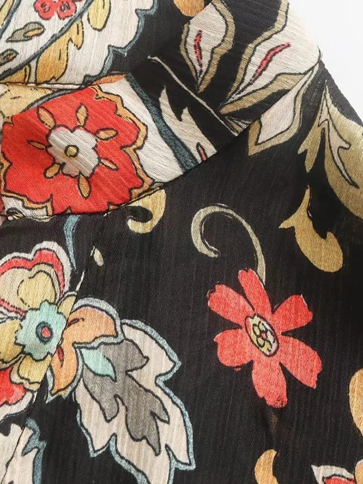 Floral Print Short Dress with Belt