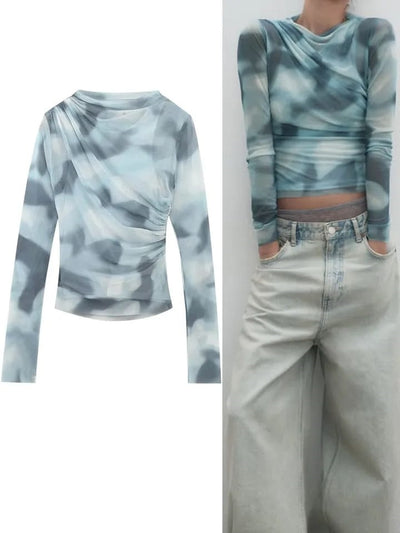 Tie & Dye Print Mesh Full Sleeves Top