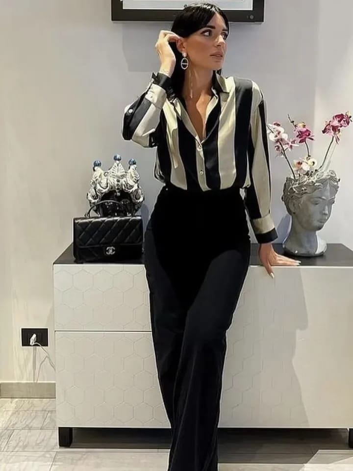 Striped Blue White Satin Shirt