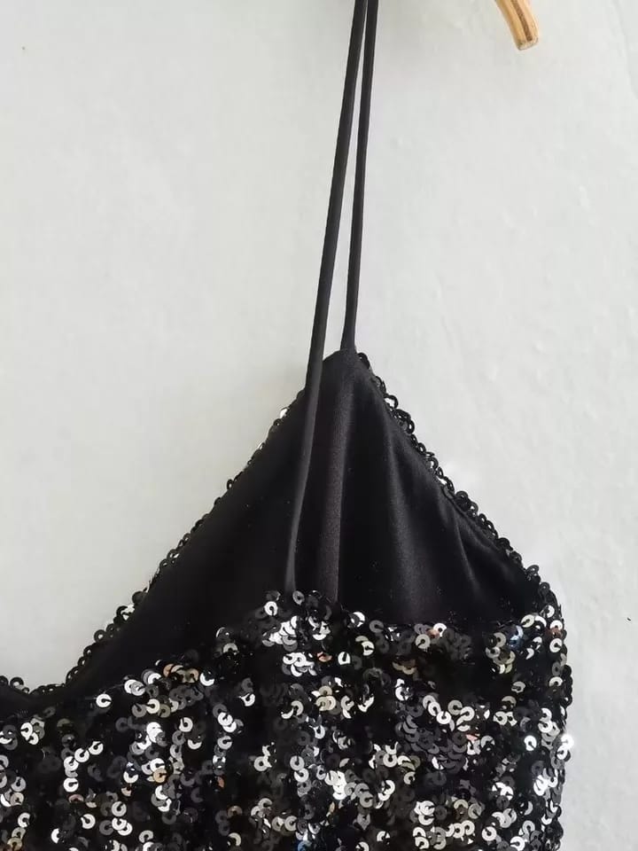 Spaghetti Strap Sequins Satin Maxi Dress