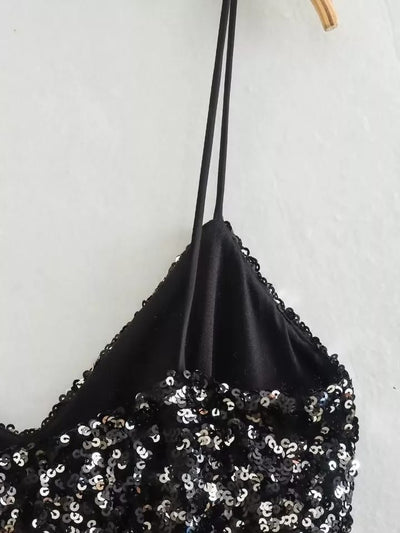 Spaghetti Strap Sequins Satin Maxi Dress