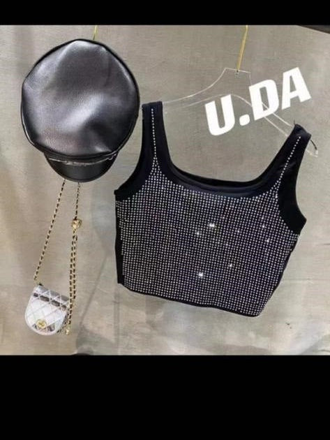 Rhinestone Sleeveless Crop Top